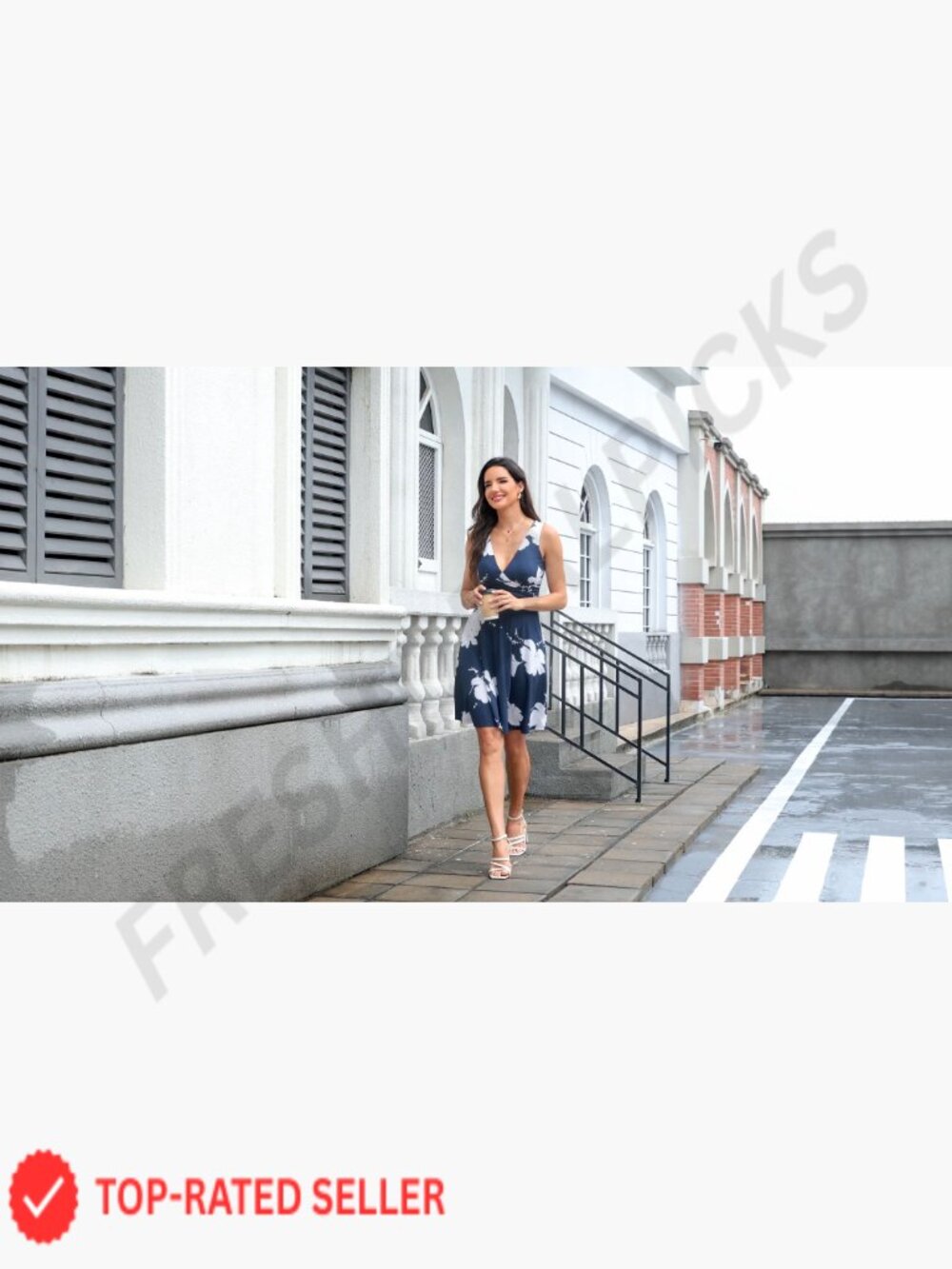 Deep V Neck Sleeveless Floral Sundress with Pockets Flowy Summer Dress - Picture 7 of 7